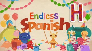 Endless Spanish Letter H  Sight Words HACER HOMBRE HOY HUEVO  Originator Games [upl. by Enilkcaj]