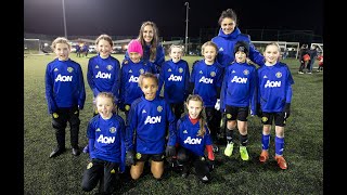 Katie Zelem and Jess Sigsworth visit female footballers at Manchester Uniteds Regional Talent Club [upl. by Latty542]