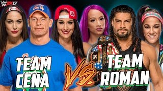 John Cena amp Brie Bella amp Nikki Bella vs Roman Reigns amp Sasha Banks amp Bayley  Smackdown Live 2017 [upl. by Cadel730]