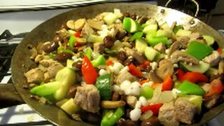 porkveggie stir fry wok cooking [upl. by Feilak]