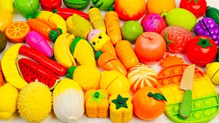 ASMR Cutting Plastic Fruit and Vegetables Durian Tomato Melon  Plastic vs Squishy ASMR Pop it [upl. by Alurta]