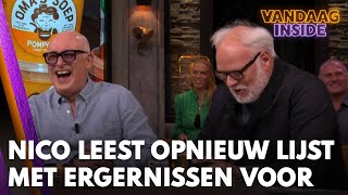 Nico Dijkshoorn leest opnieuw lijst met ergernissen voor René geniet opzichtig  VANDAAG INSIDE [upl. by Annoyt]