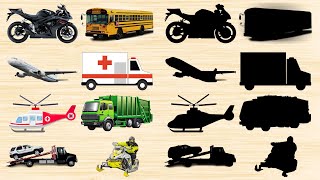 Vehicles Puzzle Game  Motorcycle Airplane Air Ambulance Tow Truck School Bus Emergency Vehicles [upl. by Ahtel539]