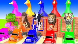 5 Giant Duck Cartoon Cow Elephant Tiger Dinosaur Paint Wild Animals Crossing Fountain Animation 1289 [upl. by Unni]