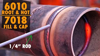 Stick Welding 6” Pipe  6010 Root and Hot 7018 Fill and Cap [upl. by Coraline716]