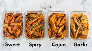 Baked Sweet Potato Fries 4 WAYS  Sweet Potato Meal Prep [upl. by Hairakcaz]