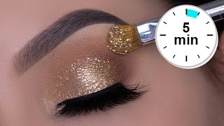 Classic Golden Glitter Eye Makeup Tutorial  Holiday Eye Look [upl. by Johnette949]