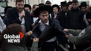 quotWe prefer to diequot Ultra Orthodox Jews scuffle with Israeli police over possible conscription [upl. by Nerwal872]