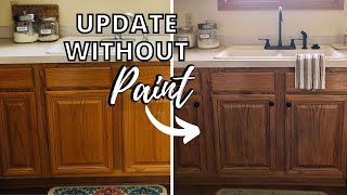 How I Updated My Oak Cabinets Without Paint by Using Briwax Easy Budget Kitchen Makeover Only 24 [upl. by Roach]