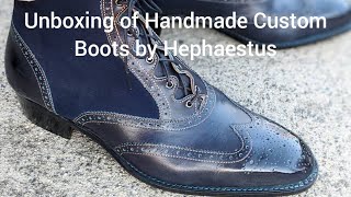 Unboxing of a custom wingtip dress boot made by Hephaestus [upl. by Ula]