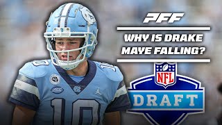 2024 NFL Draft Why is Drake Maye Falling  PFF [upl. by Ahsrat]