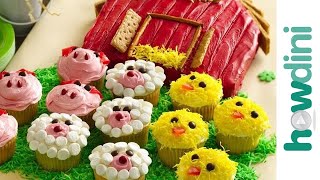 Birthday Cake Ideas How to Make a Barn Birthday Cake and Farm Animal Cupcakes [upl. by Eifos]