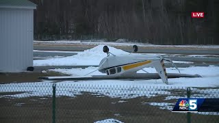 Airplanes flip over from high winds at Middlebury State Airport [upl. by Acimot]