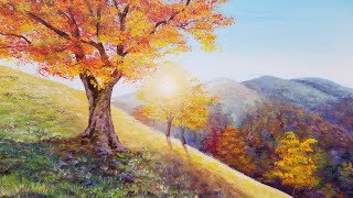 Autumn Trees Landscape Acrylic Painting LIVE Tutorial [upl. by Arratal924]