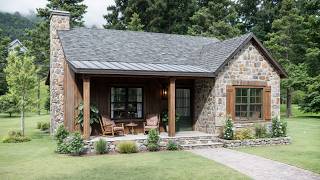 29x42 9x13m Possibly The Perfect Rustic Stone amp Wood Cabin  Small House Plans Under 1000 sq ft [upl. by Linetta]