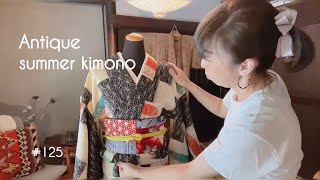 【夏着物】アンティーク夏着物とハンドメイド半幅帯kimono 着物生活 ＃ハンドメイド [upl. by Eizle]