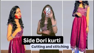 VERY EASY SIDE DORI SLEEVE LESS KURTISUIT CUTTING AND STITCHING  How to make side Dori kurtiSuit [upl. by Ewen]