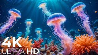 Beautiful Jellyfish and Fish in the Ocean 4k  Relaxing Music for Sleep  4K Video Ultra HD [upl. by Becky681]