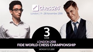 CaruanaCarlsen Game 3  2018 FIDE World Chess Championship [upl. by Ellirehs]