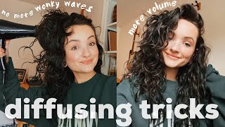 HOW TO DIFFUSE WAVY HAIR \ more volume less wonky waves [upl. by Notsyrb32]