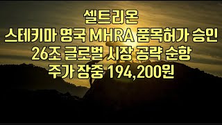 주식  셀트리온 스테키마 영국 MHRA 품목허가 승인 26조 글로벌 시장 공략 순항 주가 장중 194200원 [upl. by Chimene]