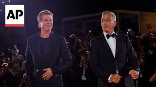 George Clooney Brad Pitt premiere Wolfs at Venice Film Festival [upl. by Glennis]