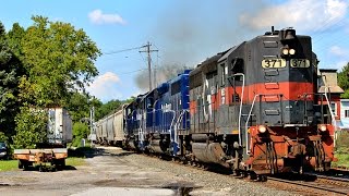 HD Chasing Pan Am RJED With A Guilford GP40 Highhood Along The Old BampM Main 82616 [upl. by Fisch441]