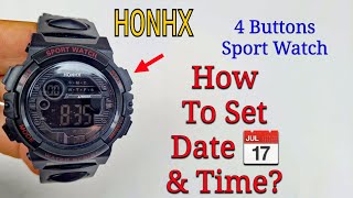 HONHX Digital Sport Watch  How To Set Time Day of the Week and Date [upl. by Ahseinat]