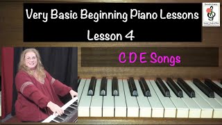 VERY BASIC Beginning Piano Lessons  LESSON 4  C D E Songs  With Brenda [upl. by Herrle]