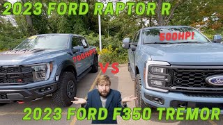 2023 Ford F350 Tremor vs 2023 Ford F150 Raptor R first drive impression Azure looks different [upl. by Dustan]