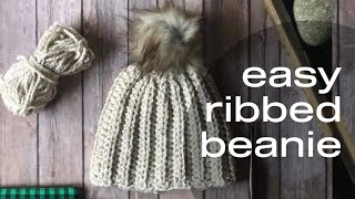 Easy Ribbed Beanie Crochet Pattern  Bulky Crochet Hat Pattern Video Tutorial for Beginners [upl. by Gilmer990]