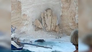 Massive Cliff Collapse on Navagio beach Zakynthos  Greece [upl. by Etnomaj]