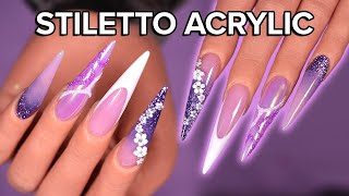 ✨ EASY OMBRE ACRYLIC STILETTO NAILS DESIGN 💜 BEGINNER FRIENDLY SPRING NAIL ART 🌸 [upl. by Glendon]