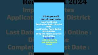 UP Anganwadi Recruitment 2024 up Anganwadi Apply Start form [upl. by Herrick]