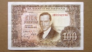 100 Spanish Pesetas Banknote Hundred Pesetas Spain 1953 Obverse amp Reverse [upl. by Ellekcir]