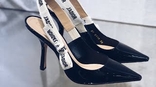 JADIOR SLINGBACK IN BLACK PATENT CALFSKIN LEATHER 10CM REViEW AND UNBOXING Dior Slingback Pumps [upl. by Ezechiel]