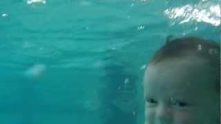 Baby infant swimming under water  4 weeks old [upl. by Bruyn]