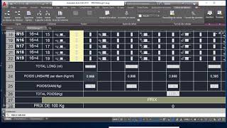 utilisation tableau autocad comme avec excel exemple de plan ferraillage nervures [upl. by Ilka407]