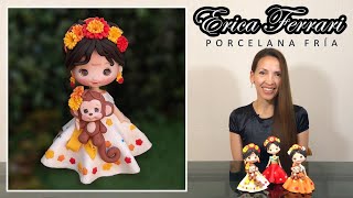 Cómo Hacer MUÑECA FRIDA KAHLO  Erica Ferrari Porcelana Fría  Tutorial Fácil [upl. by Mirella545]