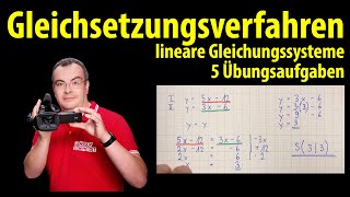 Gleichsetzungsverfahren  5 einfache Aufgaben zum Üben  lineare Gleichungssysteme LGS [upl. by Ecirpak]