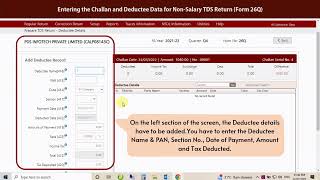 Entering the Challan and Deductee data for NonSalary TDS Return Form 26Q [upl. by Maryann626]