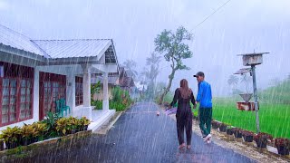 HEAVY RAIN IN A PEACEFUL HILLY VILLAGE LIFE  RAIN SOUNDS AND THUNDER FOR SLEEPING [upl. by Noli12]