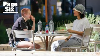 Angelina Jolie Brad Pitt’s daughter Shiloh 17 debuts pink buzzcut during lunch with friend in LA [upl. by Reibaj361]