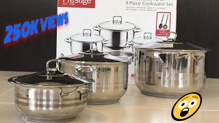 Prestige Stainless Steel 9 Pieces Cookware Set Unboxing And Review [upl. by Gnilsia504]