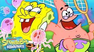 SpongeBob vs Patrick Who Catches MORE Jellyfish 🦑  SpongeBobOfficial [upl. by Irvine]