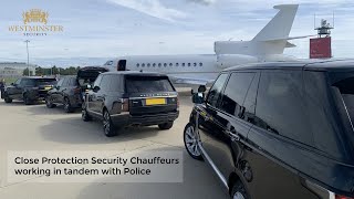 Close Protection Security Chauffeurs working in tandem with Police [upl. by Lyrehs]