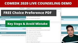 COMEDK Counseling Live Demo amp Choice filling Pdf  Key steps to follow and Avoid all mistake👍 [upl. by Naeroled]