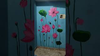 painting malayalam reelsinstagram drawing drawing flowers lotus wallart wallpainting [upl. by Nemra]