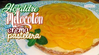 Tarta de melocotón durazno en hojaldre con crema pastelera  Recetas paso a paso  Loli Domínguez [upl. by Thetis]