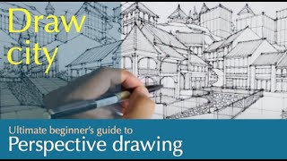 Perspective Drawing  Sketch a cityscape 14 bird eye view in multipoint perspective shorts [upl. by Ecar]